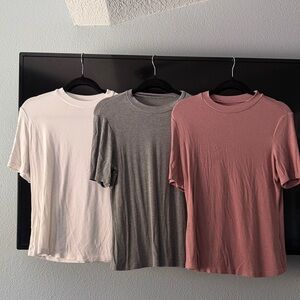 Women’s Classic T-Shirt Ribbed Set - White, Gray, and Pink